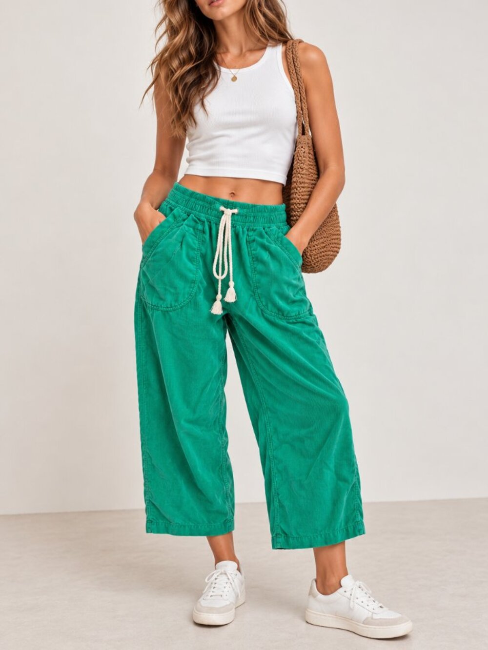 Free People We The Free Easy Peasy Corduroy Pants S/P Green Wide Leg | $128